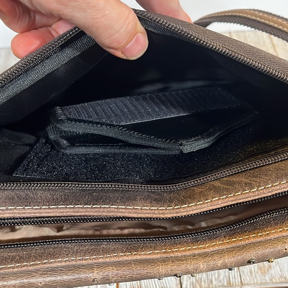 Studded Brown Leather Shoulder Bag - Picture 4 of 14